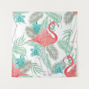 Tenture Flamant rose, orchidée : motif vintage romantique.