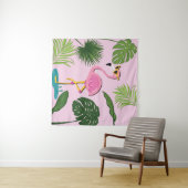 Tenture Flamant rose Palm Feuille Tropical Design (En situation (horizontale))