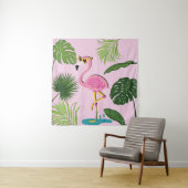 Tenture Flamant rose Palm Feuille Tropical Design (En situation)