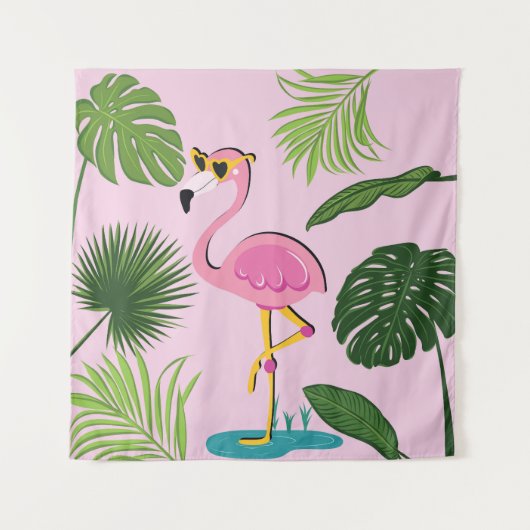 Tenture Flamant rose Palm Feuille Tropical Design (Devant)