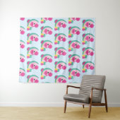 Tenture Flamant rose rose avec Motif de fruits tropicaux (En situation (horizontale))