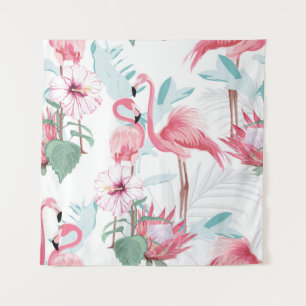 Tenture Flamant rose Rose : Fleurs Exotiques Sans Couleur.
