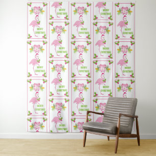 Tenture Flamant rose rose Motif de Noël tropical