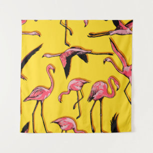 Tenture Flamants roses à main Vintage Arrière - plan sans 
