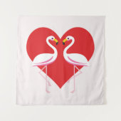 Tenture Flamants roses blancs mignons rose avec coeur roug (Devant)