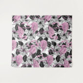 Tenture Flamants roses et fleurs d'hibiscus (Devant (Horizontal))