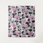 Tenture Flamants roses et fleurs d'hibiscus (Devant)