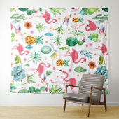 Tenture Flamants roses et fleurs Motifs tropicaux (En situation (horizontale))