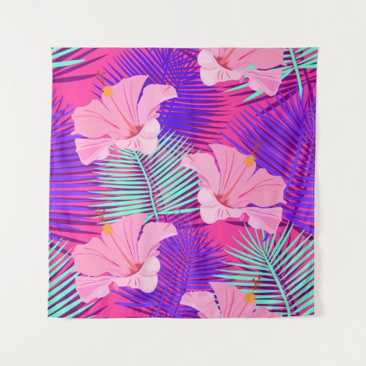 Tenture Flamants roses exotiques : Vintage rose tropical. (Devant)