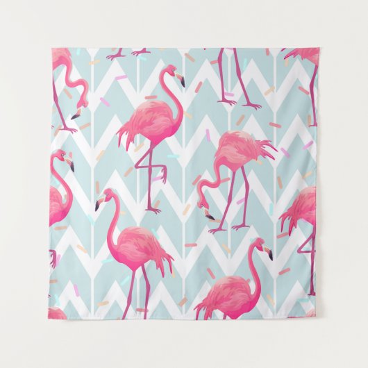 Tenture Flamants roses gris clair : Vintage tropical. (Devant)