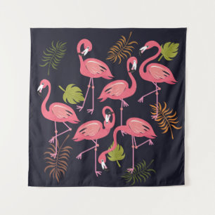 Tenture Flamants roses, oiseau tropical vintage.
