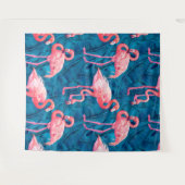 Tenture Flamants roses sur feuilles de bananes bleues (Devant (Horizontal))