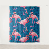 Tenture Flamants roses sur feuilles de bananes bleues (Devant)