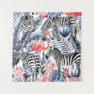 Tenture Flamingo rose exotique, zèbre sur l'été arrière -