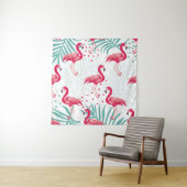 Tenture Flamingo tropical et feuille, motif d'été. (En situation)