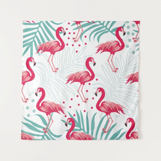 Tenture Flamingo tropical et feuille, motif d'été. (Devant)