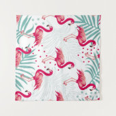 Tenture Flamingo tropical et feuille, motif d'été. (Devant (Horizontal))