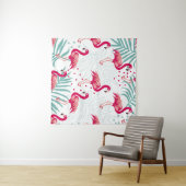 Tenture Flamingo tropical et feuille, motif d'été. (En situation (horizontale))