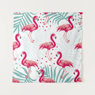 Tenture Flamingo tropical et feuille, motif d'été.