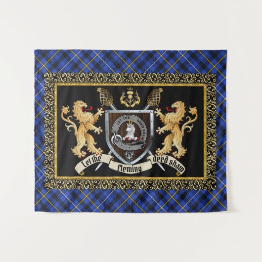 Tenture Fleming Clan Badge & Motto avec Lions (Devant (Horizontal))
