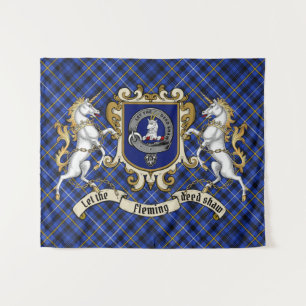 Tenture Fleming Clan Badge & Unicorns avec Tartan 
