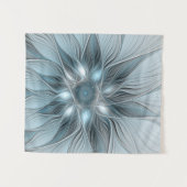 Tenture Fleur abstraite joyeuse bleu gris floral fractal (Devant (Horizontal))