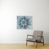 Tenture Fleur abstraite joyeuse bleu gris floral fractal (En situation (horizontale))