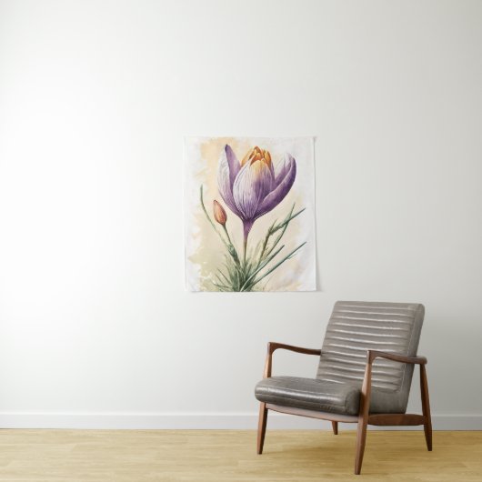 Tenture Fleur Crocus violet Floral Aquarelle Mur Art (En situation)