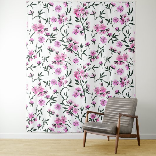 Tenture Fleur de cerisier blanc sur blanc (En situation)