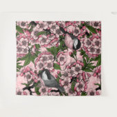 Tenture Fleur de cerisiers et poulets roses (Devant (Horizontal))