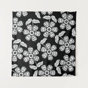 Tenture Fleur de doodle noir et blanc motif noir, abstrait