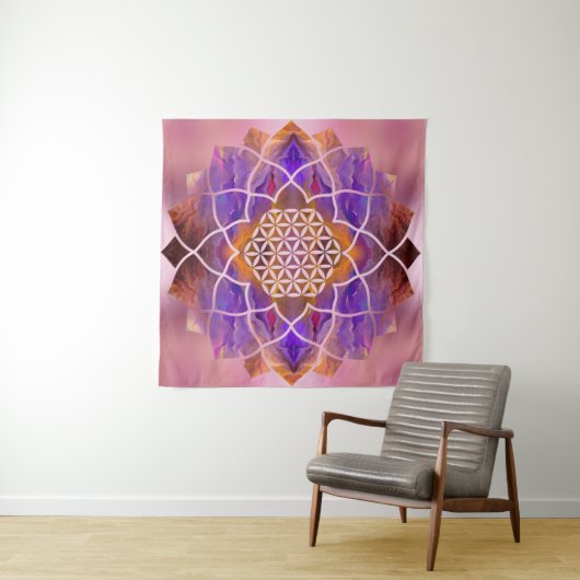 Tenture Fleur de la vie dans Lotus - texture peinte (En situation (horizontale))