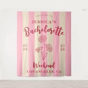 Tenture Fleur de naissance rose beige Bienvenue enterremen