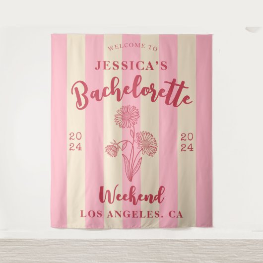 Tenture Fleur de naissance rose beige Bienvenue enterremen (Devant)