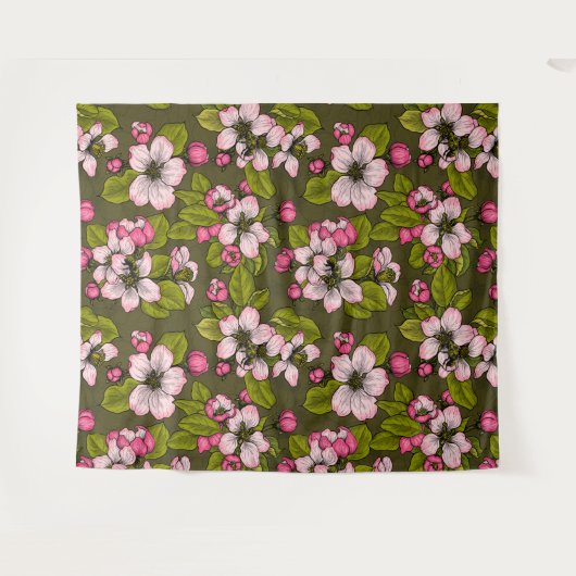 Tenture Fleur de pomme sur vert foncé (Devant (Horizontal))