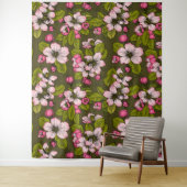 Tenture Fleur de pomme sur vert foncé (En situation)