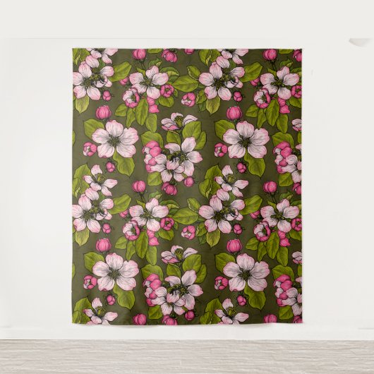 Tenture Fleur de pomme sur vert foncé (Devant)