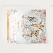 Tenture Fleur de Teint Rose Jungle Animal Bienvenue Petite (Devant (Horizontal))