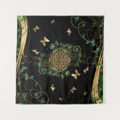 Tenture Fleur de vie - Malachite et papillons (Devant (Horizontal))