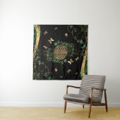 Tenture Fleur de vie - Malachite et papillons (En situation (horizontale))