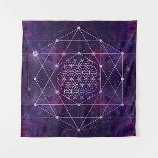 Tenture Fleur de vie sur Nebula - ciel (Devant)