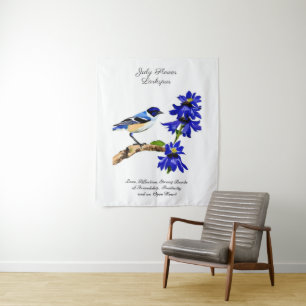Tenture Fleur du mois de juillet Bluebird et Larkspur   