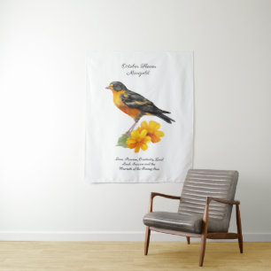 Tenture Fleur et oiseau de souci d'octobre à la naissance