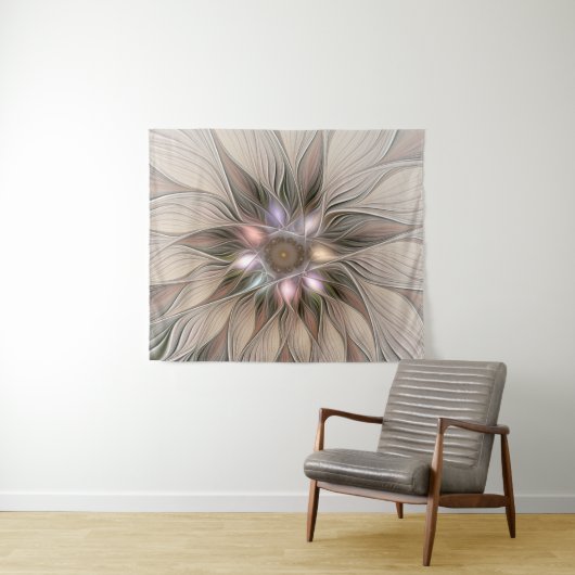 Tenture Fleur joyeuse abstraite beige marron floral fracta (En situation (horizontale))