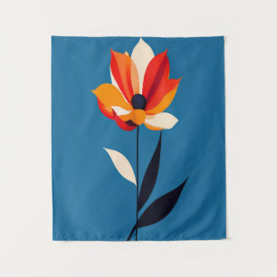 Tenture Fleur minimaliste vibrante sur l'art bleu