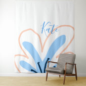 Tenture Fleur pastel orange bleue ajouter nom cadeau rétro (En situation)