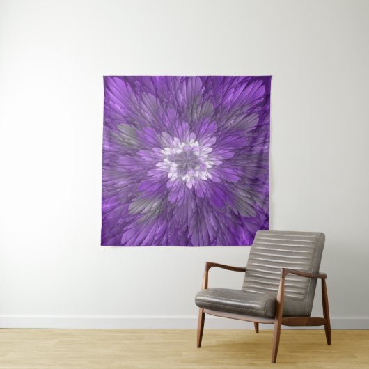 Tenture Fleur psychédélique violette Abstraite Fractal Art (En situation (horizontale))
