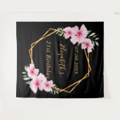 Tenture Fleur rose noire or anniversaire géométrique (Devant (Horizontal))