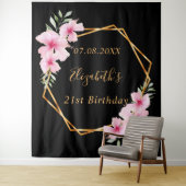 Tenture Fleur rose noire or anniversaire géométrique (En situation)