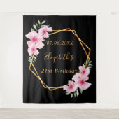 Tenture Fleur rose noire or anniversaire géométrique (Devant)